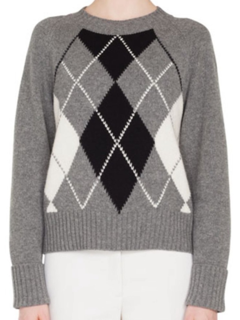 Akris Punto Argyle Crewneck Diamond Pattern Cashmere Wool Sweater Size 4